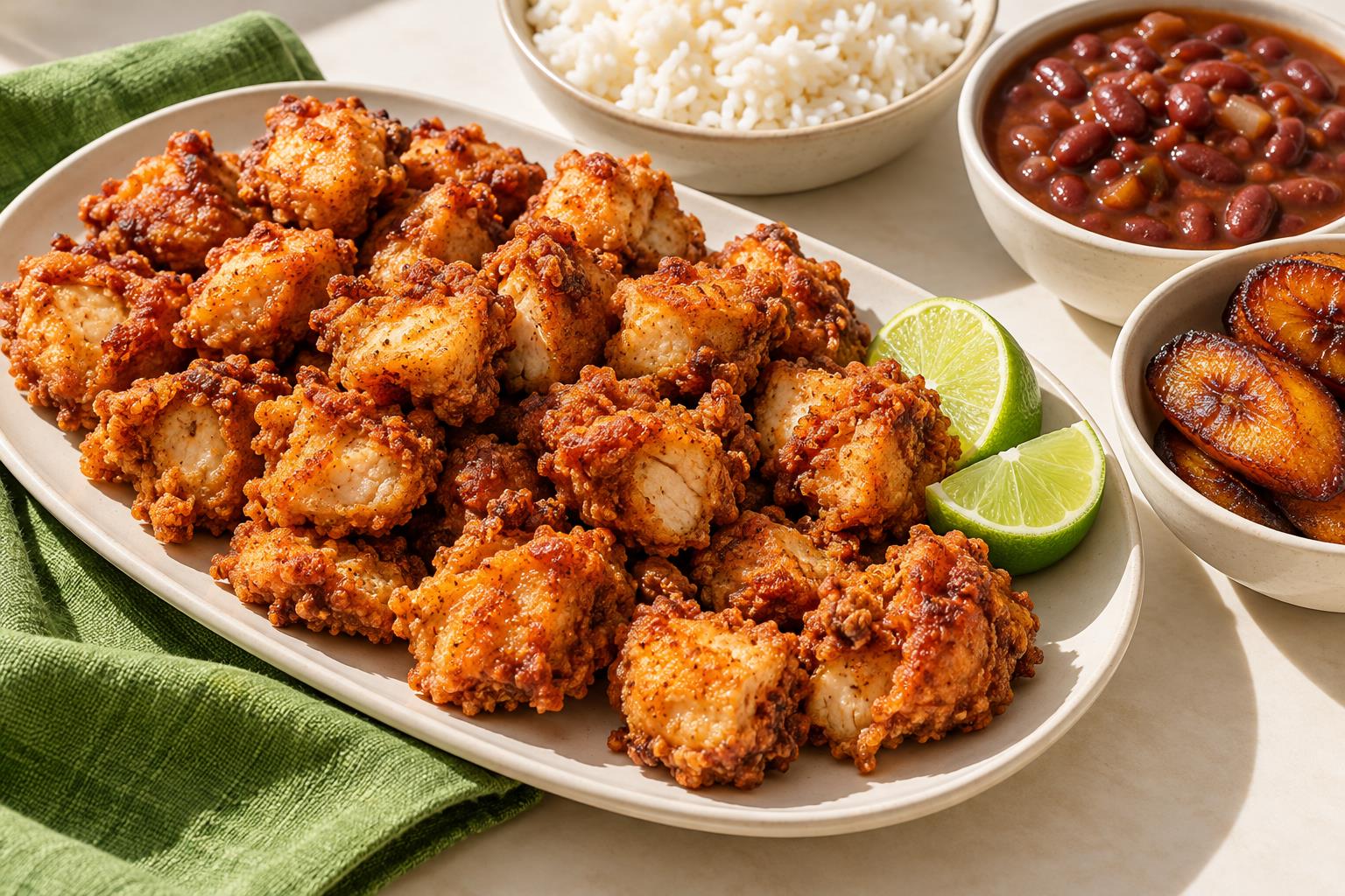 Illustrative large boneless chicken chunks combo with its listed sides