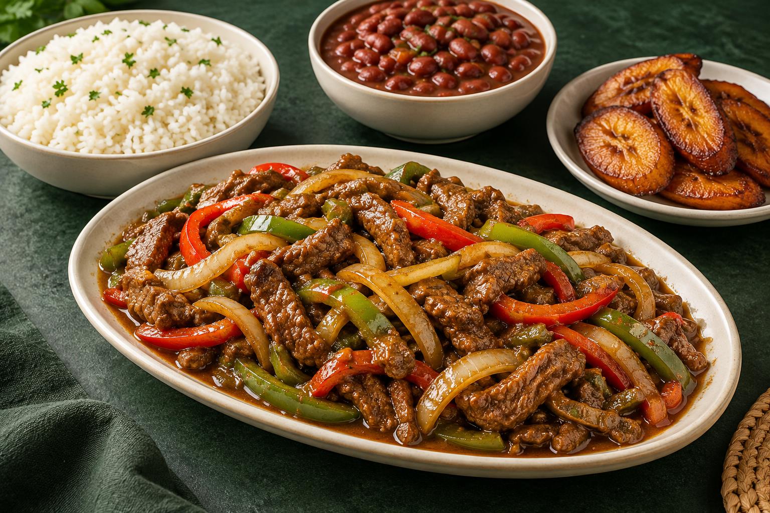 Illustrative large pepper steak combo with its listed sides